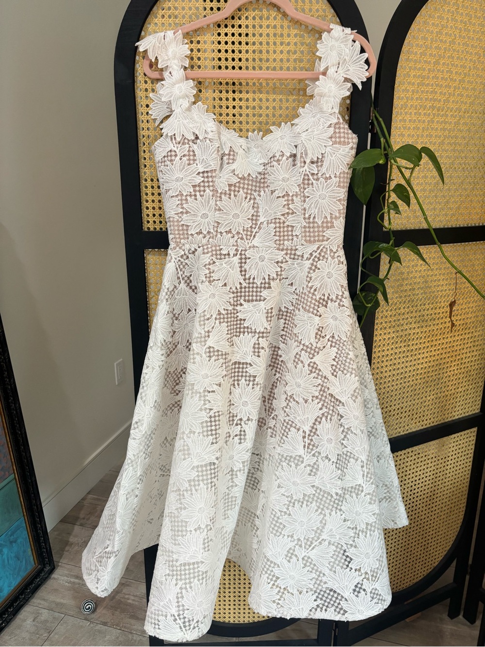 Helsi Valentina Off-the-Shoulder Floral Appliqué Midi Dress in Ivory